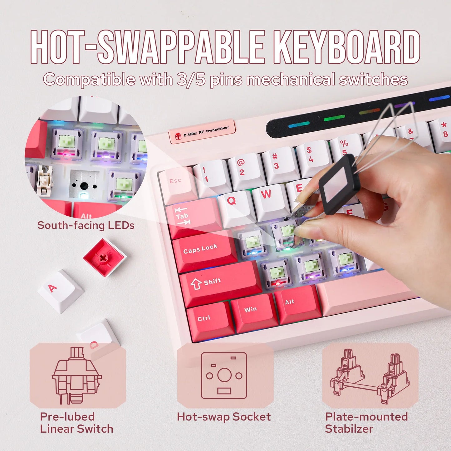 Custom Keyboard Soft Pink RT65