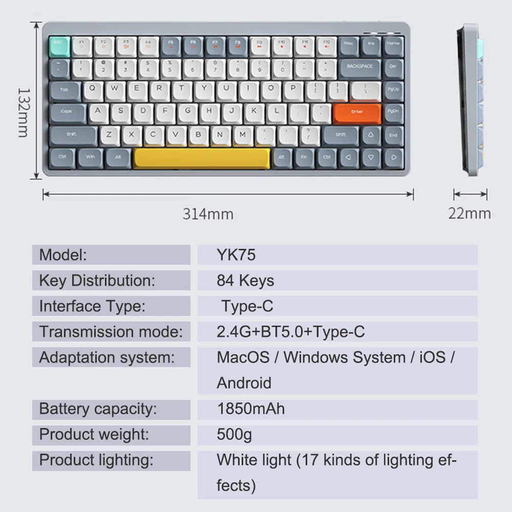 Custom Keyboard Light Grey Arealer YK75